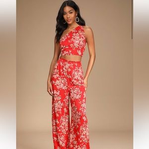 Lulus Two piece one shoulder red jumpsuit